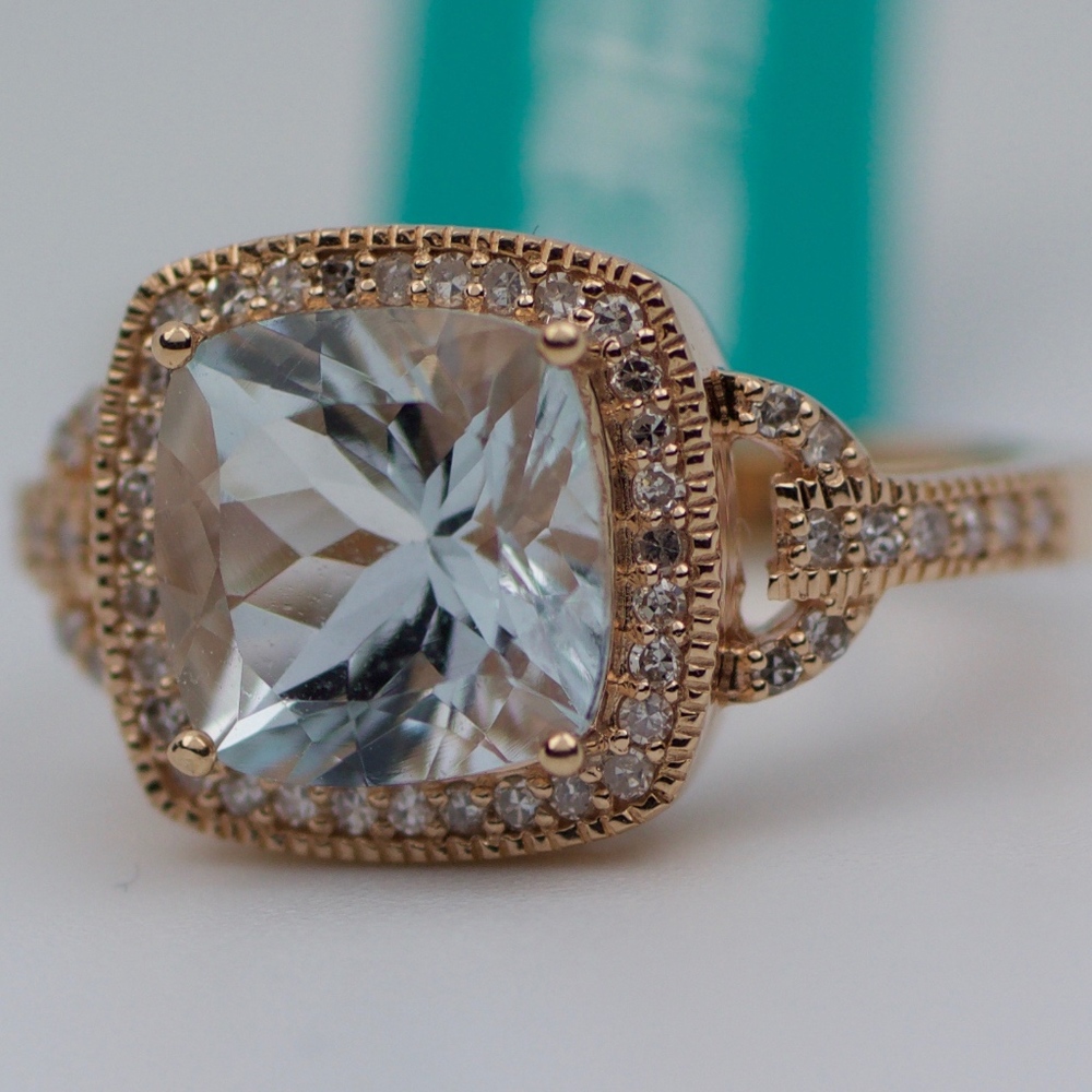 EFFY 14k Rose Gold Aquamarine And Diamond Ring